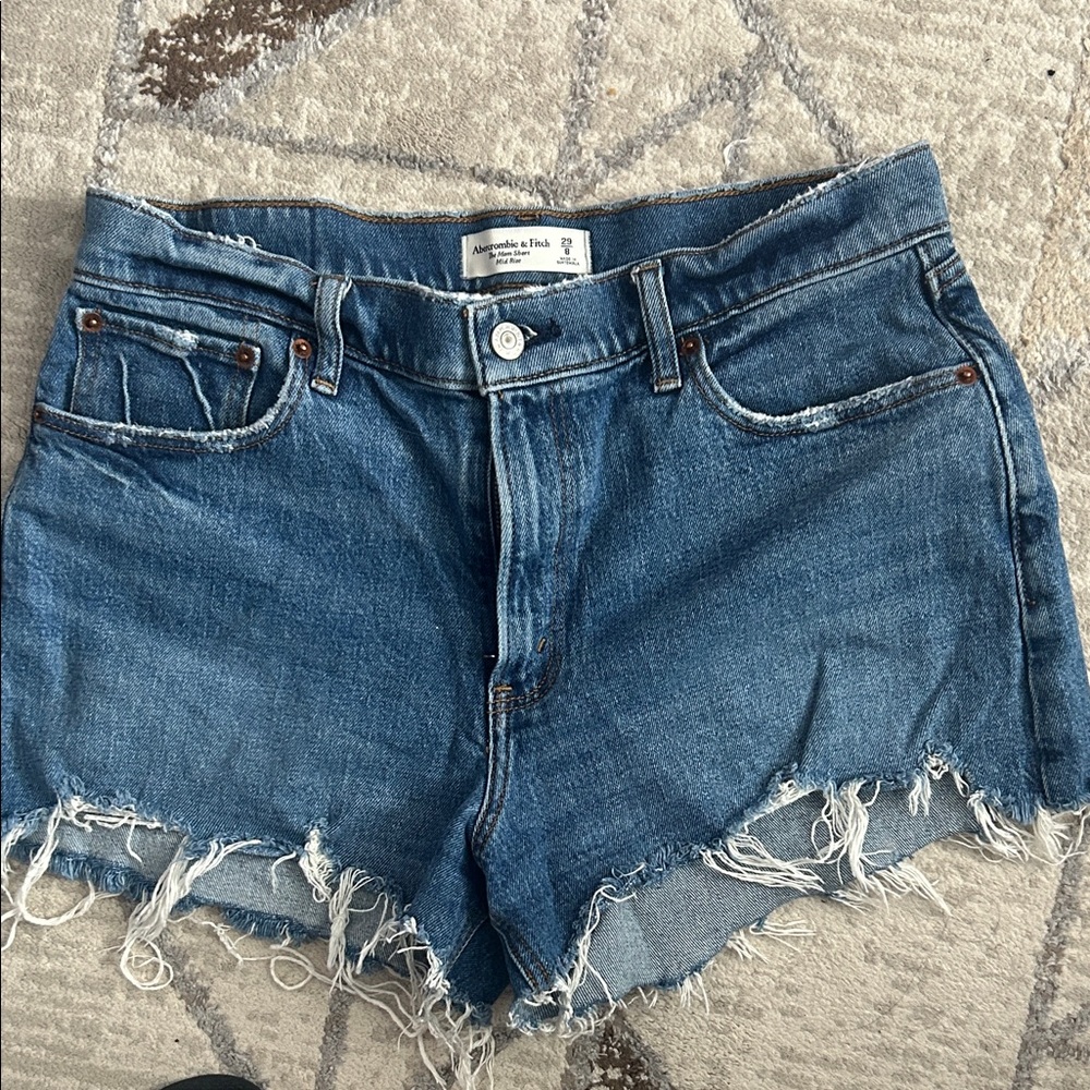 Abercrombie & Fitch Frayed Hem Denim Shorts - Medium Blue